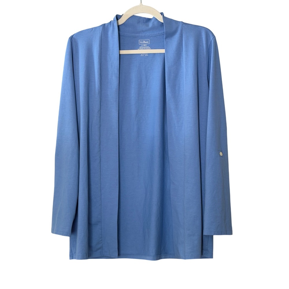 L.L. Bean Women's L Petite Blue Supima Cotton Open Front Cardigan | SKU 1147